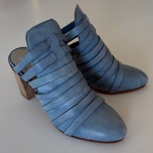 Free People Byron Strappy Mules in Blue Leather Boho Festival Slip On Size 8